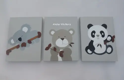 Kit 03 Telas 30x40cm Pintadas à Animais