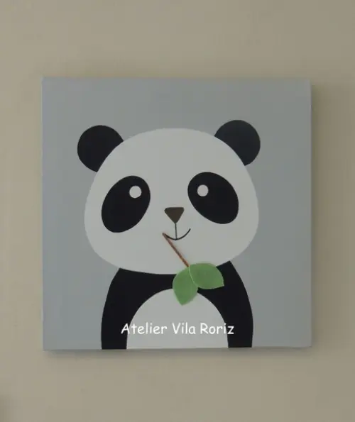 Kit 02 Quadros 30 x 30 cm Pintados à Mão Sob Tela Pandas