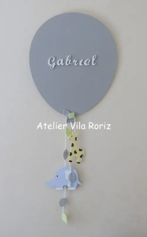 Porta Maternidade Balão Cinza Safári