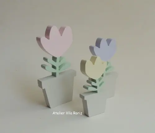 Adorno Madeira Trio Tulipas