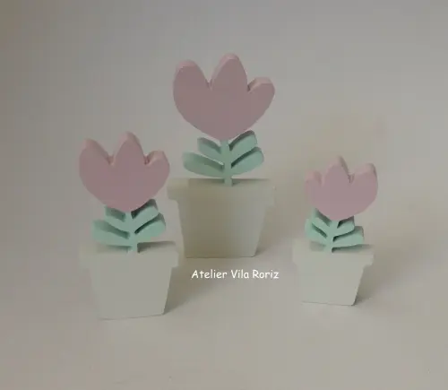 Adorno Madeira Trio Tulipas