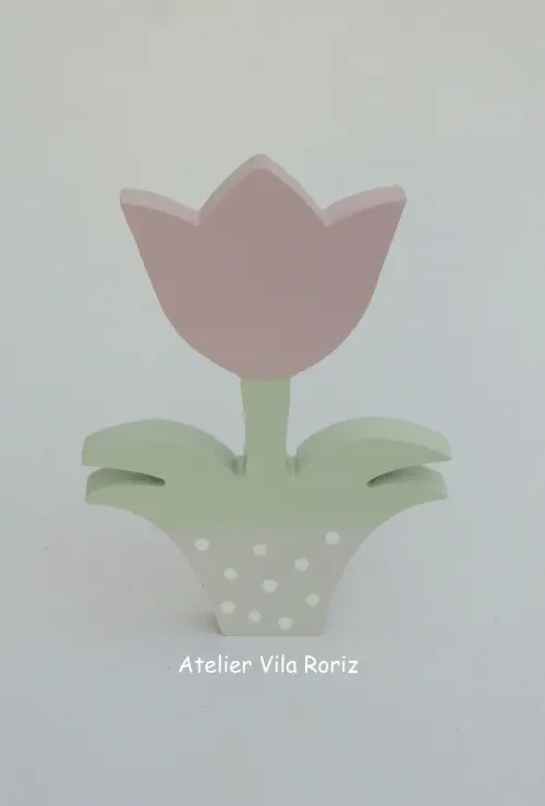 Adorno Madeira Tulipa Vaso (Valor Unitário)