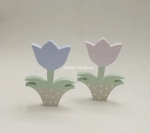 Adorno Madeira Tulipa Vaso (Valor Unitário)