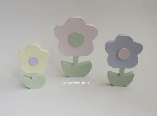 Adorno Madeira Trio Flores com Miolo