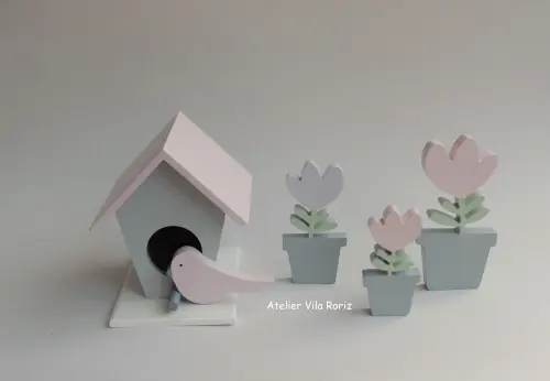 Kit Adornos: Trio Vasinhos Tulipas e Casinha de Passarinho!