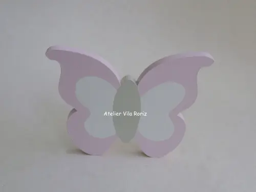 Adorno Madeira Borboleta P Rosa e Bege