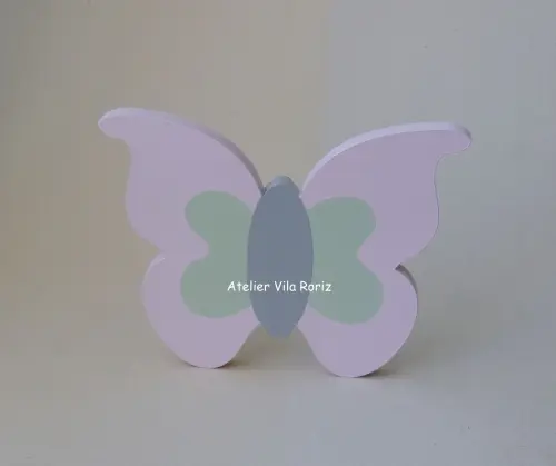 Adorno Madeira Borboleta M Rosa e Cinza