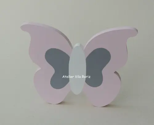 Adorno Madeira Borboleta M Rosa e Cinza