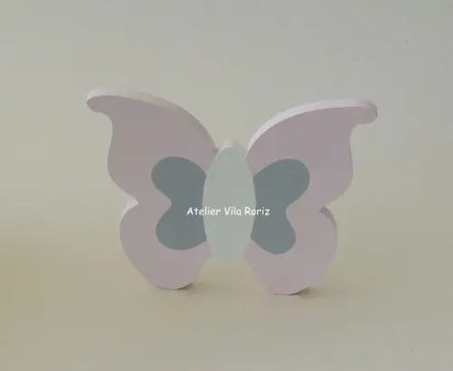 Adorno Madeira Borboleta M Rosa e Cinza