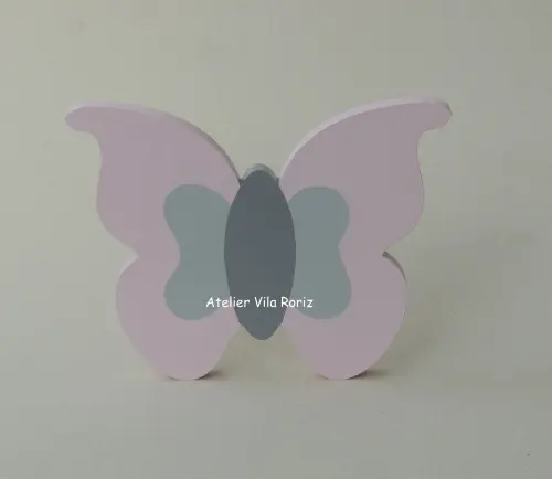 Adorno Madeira Borboleta M Rosa e Cinza