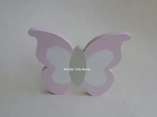 Adorno Madeira Borboleta M Rosa e Bege