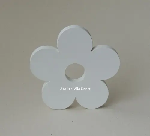 Adorno Madeira Flor Miolo Vazado Branca