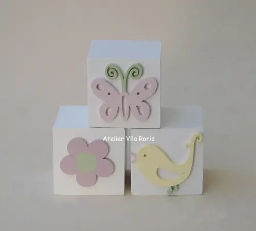 Adorno Trio Cubos Pintados Jardim A