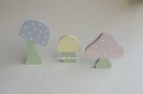 Adorno Madeira Trio Cogumelos