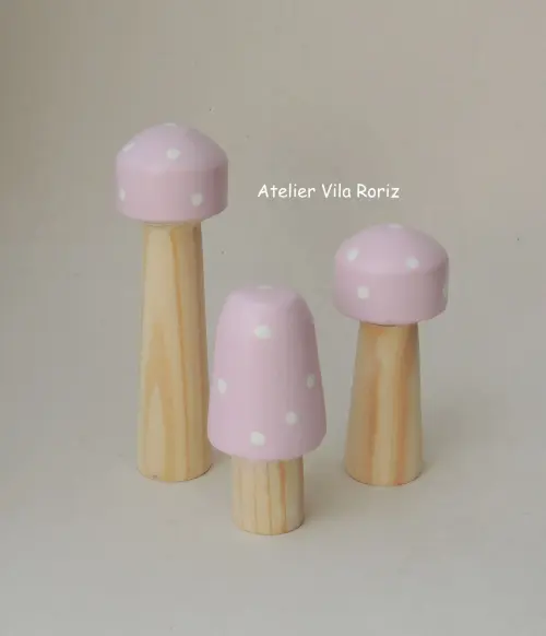 Adorno Madeira Trio Cogumelos Pinus B