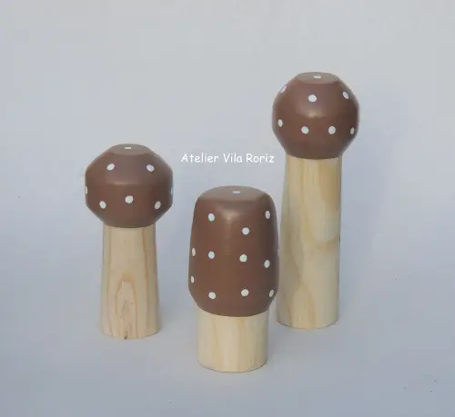 Adorno Madeira Trio Cogumelos Pinus C