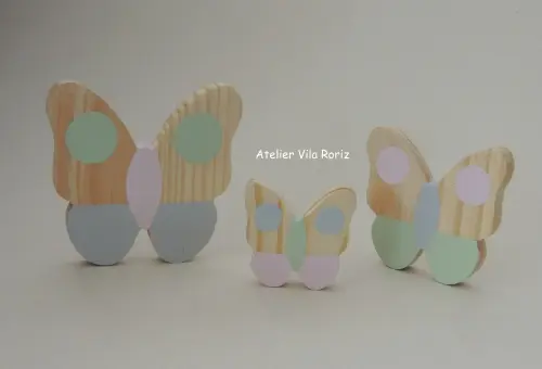 Adornos Trio Borboletas em Pinus