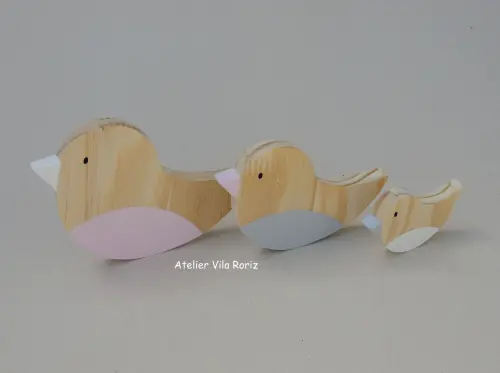 Adornos Trio Passarinhos em Pinus