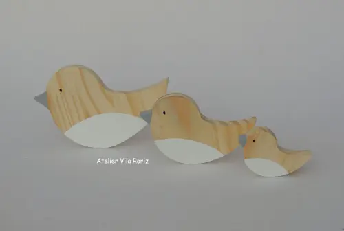 Adornos Trio Passarinhos em Pinus