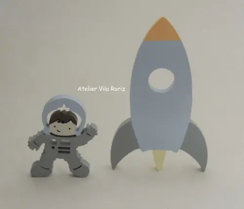 Kit adorno: Foguete e Astronauta Madeira