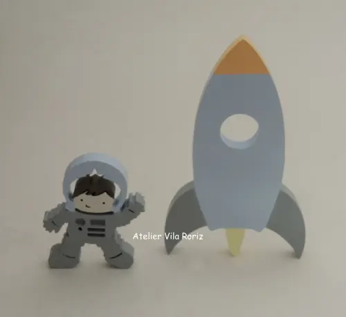 Kit adorno: Foguete e Astronauta Madeira