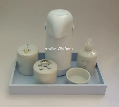 Kit Higiene Bandeja G Lisa Azul Espaço 5 Peças