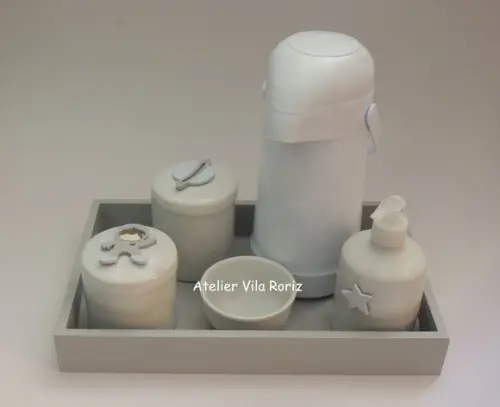 Kit Higiene Bandeja G Lisa Cinza Espaço 5 Peças