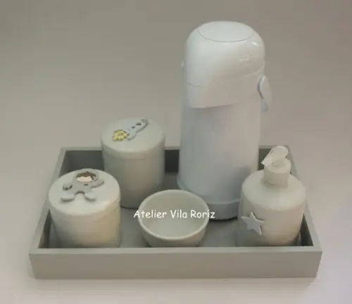 Kit Higiene Bandeja G Lisa Cinza Espaço 5 Peças