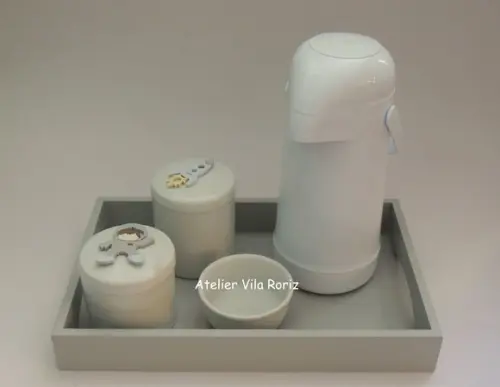 Kit Higiene Bandeja G Lisa Cinza Espaço 4 Peças