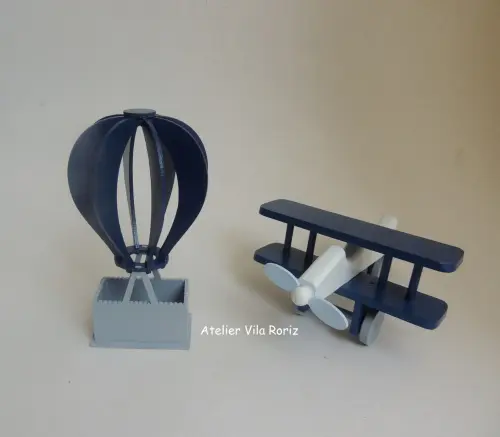Kit Adornos: Avião 3d e Balão Marinho, Cinza e Azul!