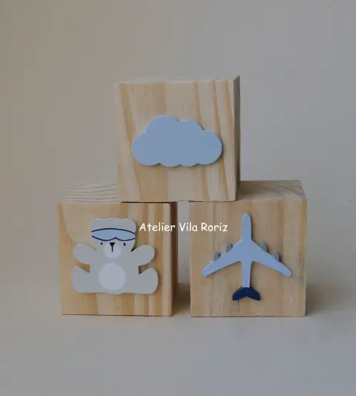 Kit Adornos: Balão e Avião 3d e Trio Cubos A