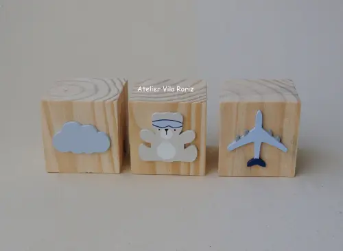 Kit Adornos: Balão e Avião 3d e Trio Cubos A