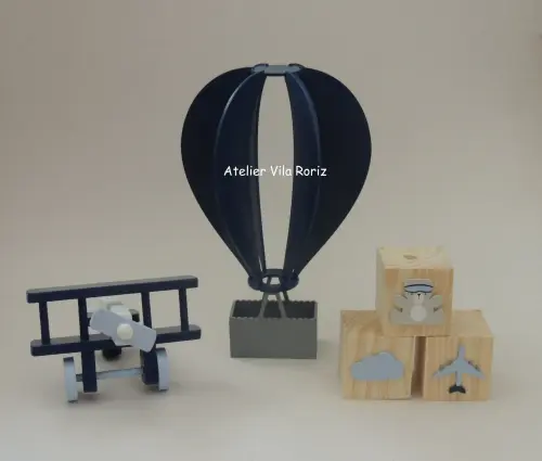 Kit Adornos: Balão e Avião 3d e Trio Cubos A