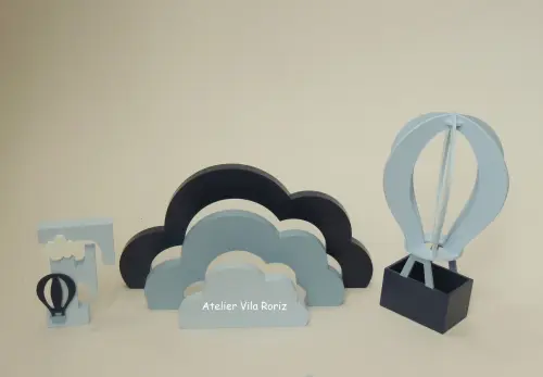Kit Adornos: Letra Inicial 10 cm ,balão 3d e Nuvem Arcos A