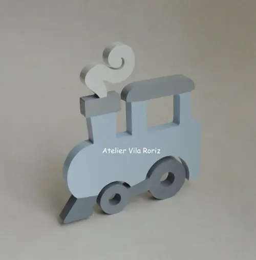 Adorno Madeira Trem com Fumaça