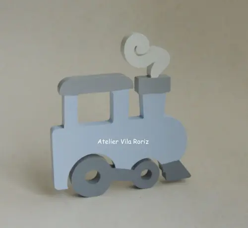 Adorno Madeira Trem com Fumaça