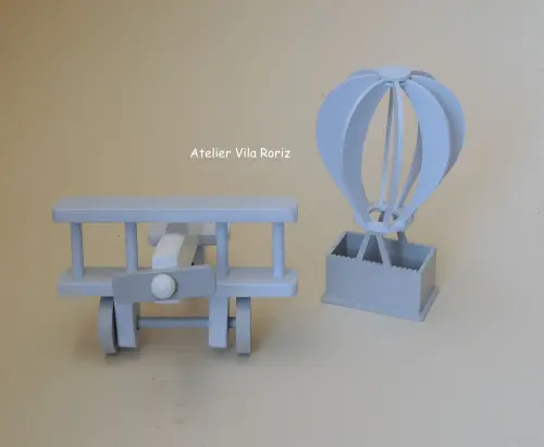 Kit Adornos: Avião 3d e Balão 3d azul e Cinza