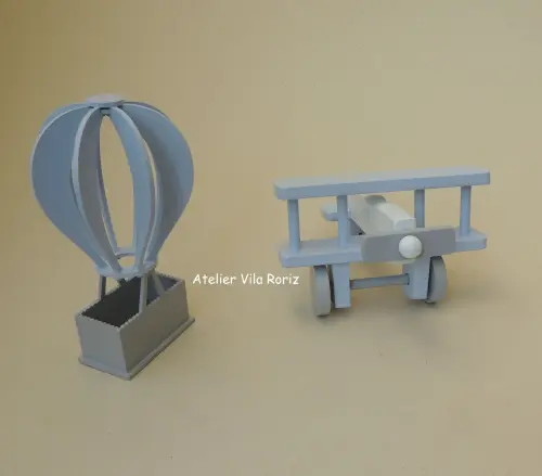 Kit Adornos: Avião 3d e Balão 3d azul e Cinza