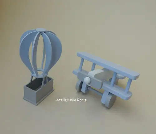 Kit Adornos: Avião 3d e Balão 3d azul e Cinza