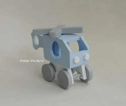 Adorno Helicóptero 3d Cinza, Branco e Azul!