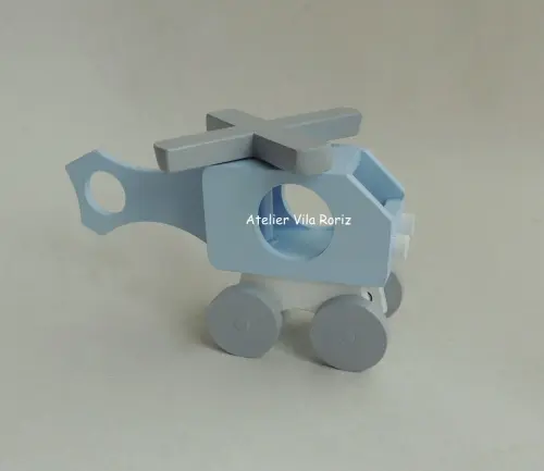 Adorno Helicóptero 3d Cinza, Branco e Azul!
