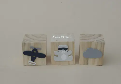 Adorno Trio Cubos Pinus Urso Aviador A