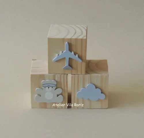 Adorno Trio Cubos Pinus Urso Aviador A