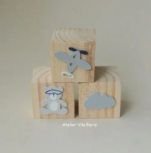 Adorno Trio Cubos Pinus Urso Aviador A