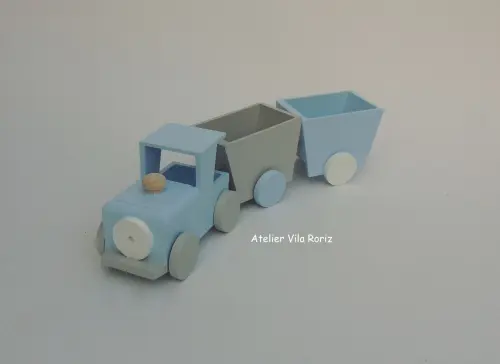 Adorno Trem 3d com 2 vagões Azul