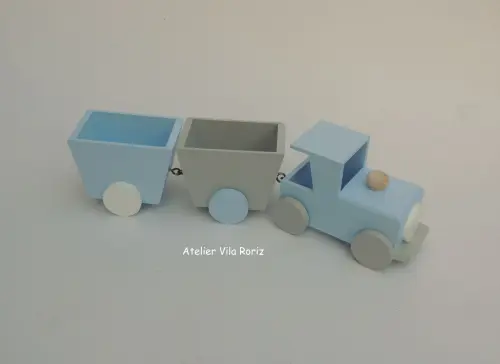 Adorno Trem 3d com 2 vagões Azul
