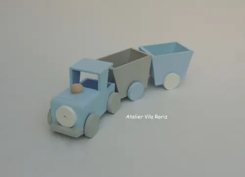 Adorno Trem 3d com 2 vagões Azul