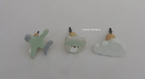 kit 3 Ganchos Cabideiros Urso Aviador Verde