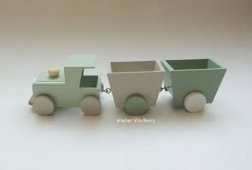 Adorno Trem 3d com 2 vagões Azul - Cópia