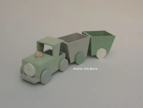 Adorno Trem 3d com 2 vagões Azul